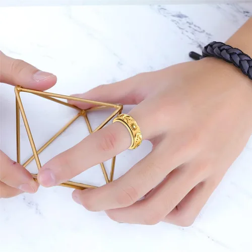 Miniatura 5 de Nanafast Anillo giratorio de acero inoxidable para aliviar la ansiedad y el estrés, anillo de compromiso de Horus, sol, luna, estrellas