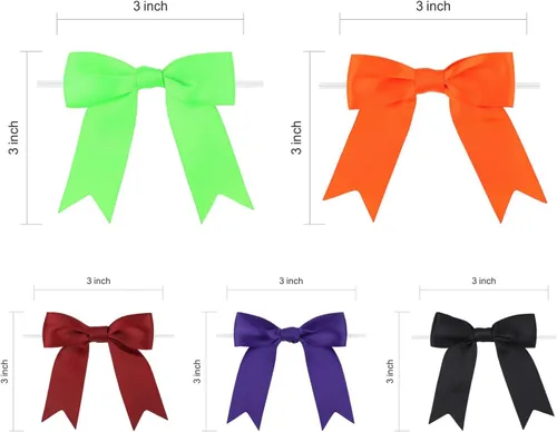 Miniatura 4 de Meseey 50 lazos de satén prefabricados para Halloween con lazo giratorio de 3.5 pulgadas, lazos para bolsas de golosinas para Halloween, coronas
