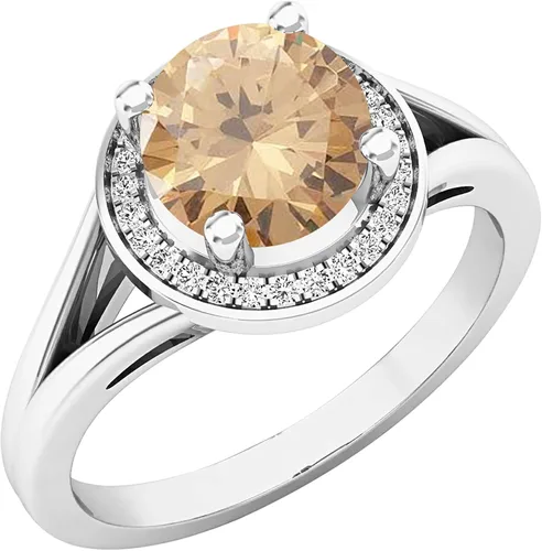 Miniatura 63 de Dazzlingrock Collection Anillo de compromiso redondo de 0.276 in con halo de diamante blanco y vástago dividido para ella en oro macizo de 14