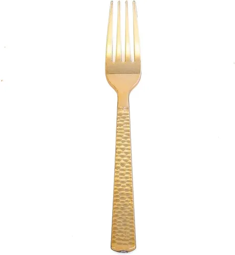 Miniatura 7 de Efavormart - Juego de 24 tenedores desechables de plástico color oro rosa, cubiertos resistentes de 7 pulgadas con elegante diseño martillado