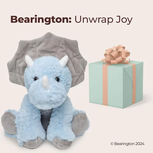 Miniatura 5 de Animal de peluche de dinosaurio de la colección Bearington, peluche de dinosaurio triceratops suave y lindo azul para bebés, niños, niñas y niños