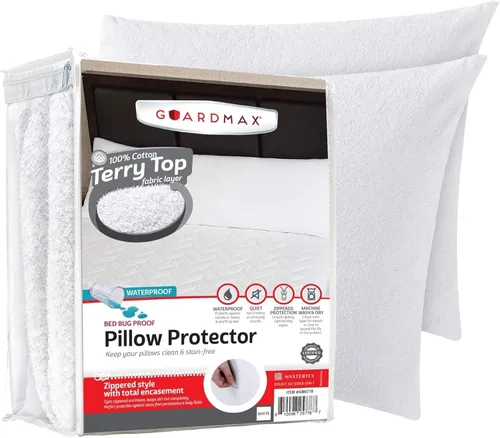 Miniatura 16 de Guardmax Protector de almohada de algodón de rizo con cremallera, tamaño estándar, paquete de 2 unidades, 100% impermeable, a prueba de chinches, a
