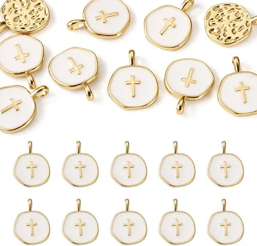 Miniatura 10 de Cheriswelry 12 dijes celestiales chapados en oro de 18 quilates con diseño de estrella, sol, luna, planos, redondos, esmaltados, colgantes, adornos