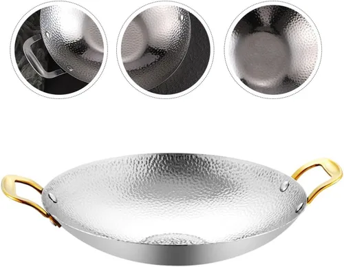 Miniatura 7 de Kichvoe Martillo de acero inoxidable olla seca de doble mango sartén de cocina 10.82 x 8.26 x 2.04 pulgadas, sartén ligera para cocina casera