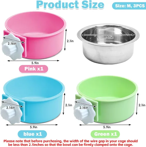 Miniatura 2 de kathson Jaula para perros, extraíble de acero inoxidable para colgar, jaula para mascotas, alimentador de alimentos y agua, taza para gatos