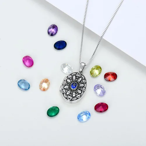 Miniatura 3 de Shusukue Collar con medallón de forma redondacorazónovalada que sostiene imágenes, plata de ley 925, fotos de piedra natal personalizadas, colgante