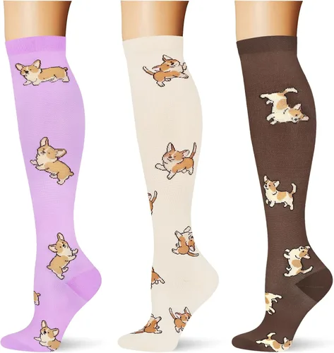 Miniatura 8 de (3 pares) Calcetines de compresión 20-30 mmHg, calcetines largos hasta la rodilla para mujeres y hombres, soporte atlético, para viajes y uso diario
