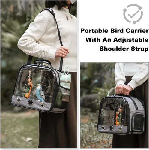 Miniatura 5 de Bolsa transportadora de pájaros jaula de viaje para pájaros con soporte, transportador de pájaros pequeño para loro, bolsa de viaje portátil