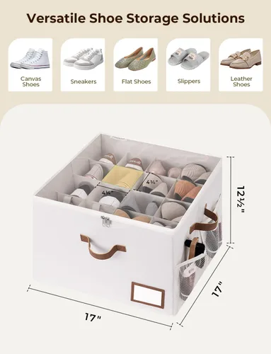 Miniatura 3 de StorageWorks Organizador de Zapatos para Armario, Cabe hasta 16 Pares, Contenedores de Almacenamiento de Zapatos Cubby con Bolsillo Lateral de Malla