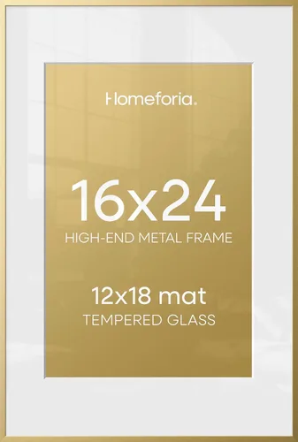 Homeforia - Portarretratos de 16 x 24 pulgadas de alta gama, paspartú de 12 x 18 pulgadas, vidrio templado, gancho de pared incluido, 1 unidad,