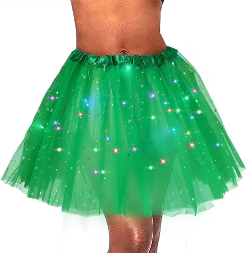 Dmaiy Falda de tutú con luz LED para mujer, faldas brillantes en capas para carnaval, festival, disfraces, fiesta, actuación