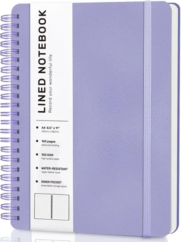 Miniatura 19 de Cuaderno de diario con líneas en espiral, cuaderno A5 de cuero de tapa dura para el trabajo, 5.7''×8.2'', papel grueso de 100GSM encuadernado