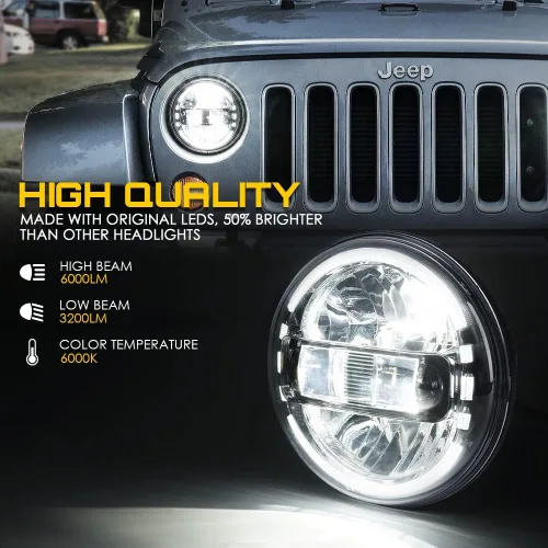 Miniatura 5 de Xprite Faros LED redondos de 7" compatibles con Jeep Wrangler JK JKU LJ CJ TJ 1997-2018, Hummer H1 H2, faros con anillo de halo aprobados por DOT