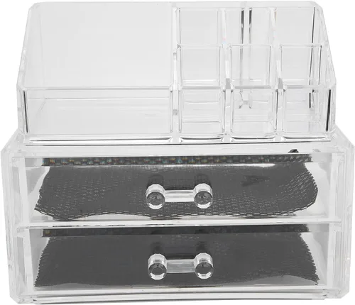 Caja de almacenamiento de maquillaje, organizador transparente de dos niveles, joyería cosmética, lápiz labial, soporte para exhibición de lápiz