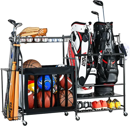 PLKOW Organizador de Equipo Deportivo, Estante de Almacenamiento de Bolas para Garaje, Organizador para 2 Bolsas de Golf y Equipo Deportivo para
