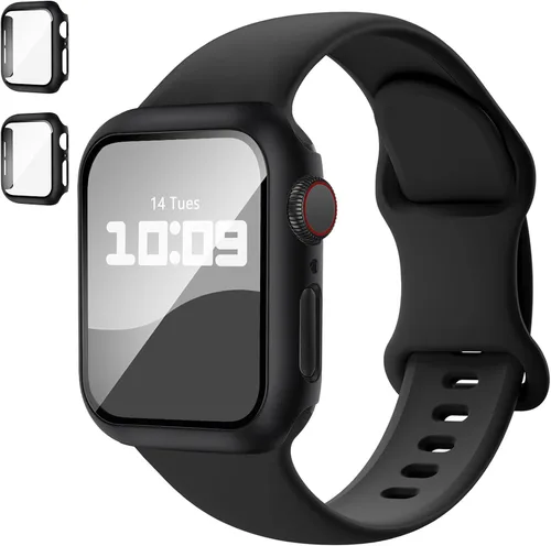 Adorique 3-en-1 compatible con Apple Watch Band de 40 mm, 41 mm, 42 mm, 44 mm, 45 mm, 46 mm, correa deportiva de silicona suave para iWatch Series