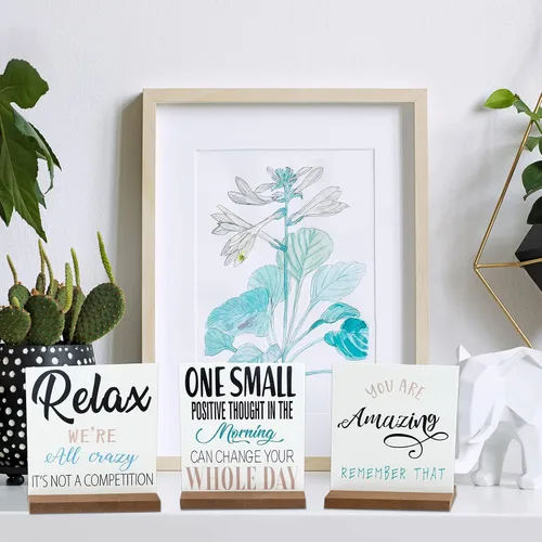 Miniatura 5 de 4 Piezas Regalos Inspiradores Decoración Escritorio Oficina Citas Motivacionales Positivas Regalos Reconocimiento Empleados Letrero Placa Madera