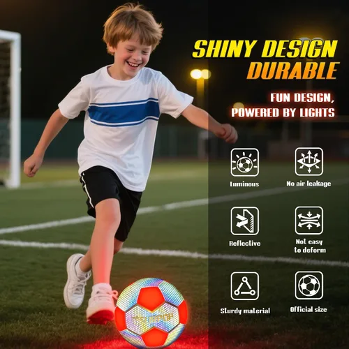 Miniatura 6 de Balón de fútbol que brilla en la oscuridad con luces LED, pelota de fútbol iluminada para juegos nocturnos, tamaño 5 regalo para niños y adultos