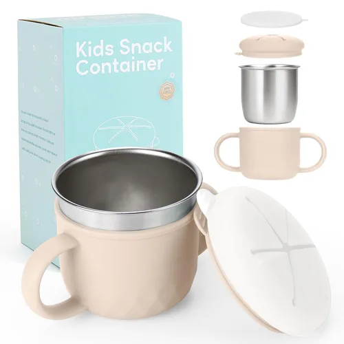 Miniatura 17 de Contenedor de merienda para niños pequeños, contenedores de merienda de acero inoxidable a prueba de derrames para niños pequeños con tapas y asas