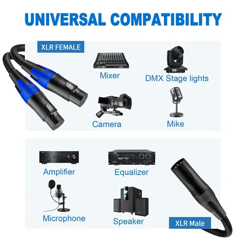 Miniatura 6 de LanSenSu 1 micrófono divisor XLR Y macho a 2 hembras, XLR hembra de 3 pines a doble XLR macho Y-Splitter Cables de audio de micrófono equilibrado
