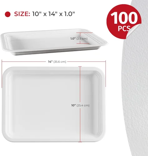 Miniatura 2 de Paquete de 100 bandejas de alimentos desechables de servicio pesado de 14 pulgadas, platos de papel grandes compostables, juego de bandejas de Blanco