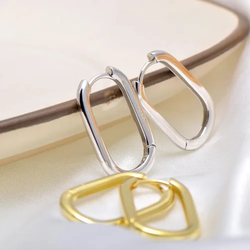 Miniatura 6 de 1 Inch Chunky Oval Hoop Huggie Earrings Sterling Silver Earrings for Women