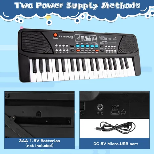 Miniatura 8 de Teclado de piano mejorado de 37 teclas para niños, juguetes musicales de 3 a 5 años, teclado para principiantes, piano con micrófono para niños