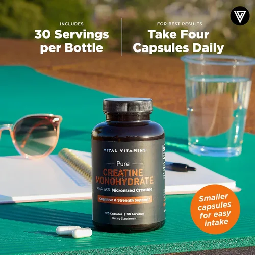 Miniatura 7 de Vital Vitamins Píldoras de monohidrato de creatina para mujeres y hombres - Cápsulas de creatina micronizada - Cognitivo, fuerza y apoyo