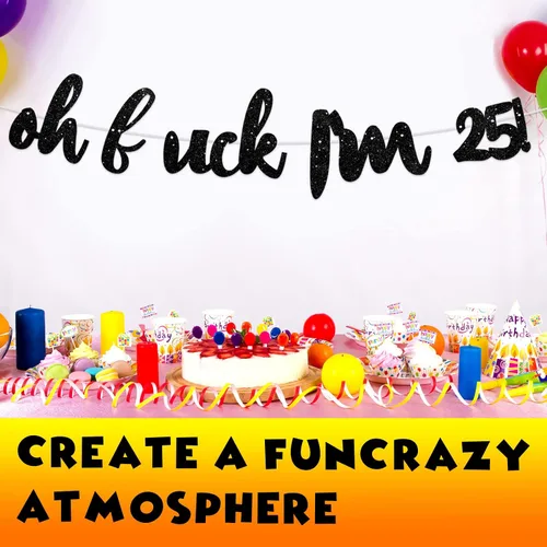 Miniatura 5 de Oh Luck I'm 25! - Pancarta de fondo con purpurina negra de Hallo Fifteen Cheers to 25 años de edad, decoración temática para mujer y hombre, feliz
