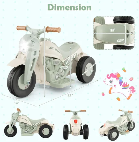 Miniatura 9 de Honey Joy Motocicleta de juguete, motocicleta para niños pequeños de 6 V con burbujas, luz LED, música, pedal de pie, adelante/atrás, motocicleta