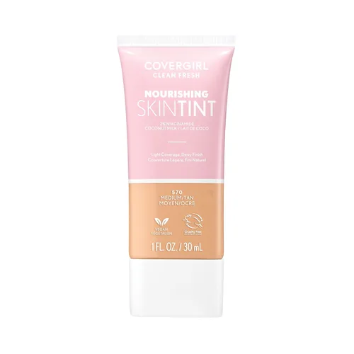 Miniatura 26 de COVERGIRL Clean Fresh Tinte para piel nutritivo, 550 Claro/Medio, base líquida, acabado húmedo, infundido con coco y aloe, fórmula vegana 550