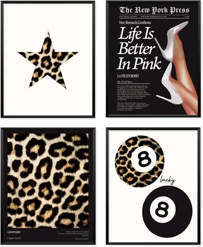 Miniatura 18 de Locomiss Pósteres de arte de pared de leopardo blanco y negro, decoración de habitación con estampado de leopardo, estampado retro de guepardo funky