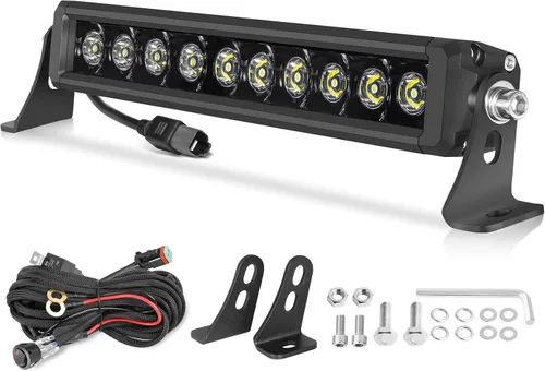 Miniatura 11 de OFFROADTOWN 8inch 120W 2pcs LED Light Bar Amber Single Row Fog Lights LED Pods Slim Offroad Driving Lights Yellow Spot Bumper Light with Wiring