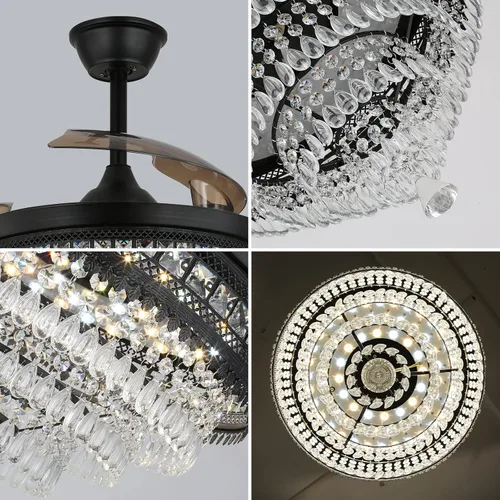 Miniatura 8 de Candelabro negro de 42 pulgadas con luz LED moderno ventilador de techo de cristal con luz regulable, lámpara LED invisible 3 en 1 color con función