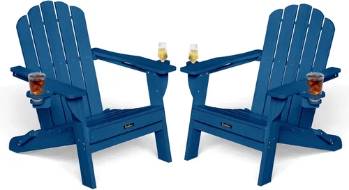 Miniatura 21 de Silla Adirondack plegable, silla Adirondack de HDPE con 2 soportes para tazas, sillas para fogatas al aire libre de fácil montaje para patio