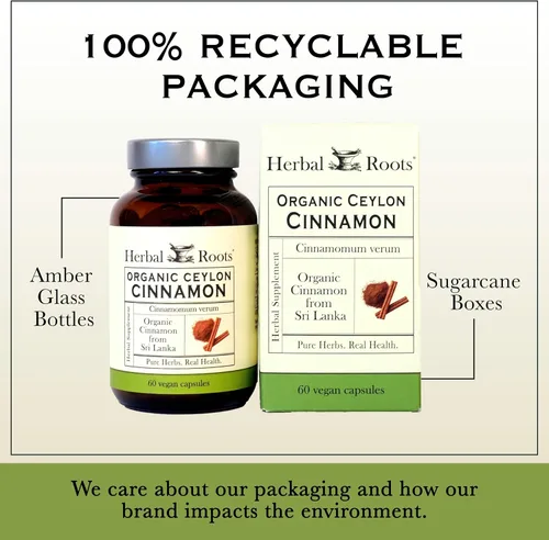 Miniatura 5 de Herbal Roots Cápsulas orgánicas de canela de Ceilán Certificado USDA Orgánico - Sin OMG 60 cápsulas veganas orgánicas