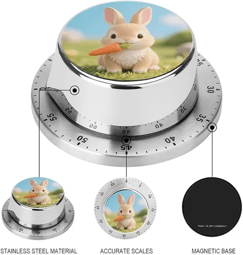 Miniatura 3 de Cute Rabbit 1 Kitchen Timer - Mechanical Visual Timer, Stainless Steel Digital Timers with Magnetic Base Egg Timers for Hard Boiled Eggs 60-Minute