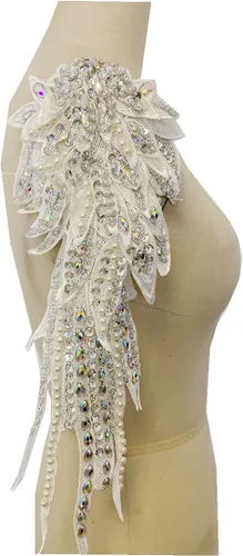Miniatura 19 de Hecho a mano con diamantes de imitación para coser de 18 colores, apliques de encaje de perlas para coser a mano, parches para accesorios de ropa