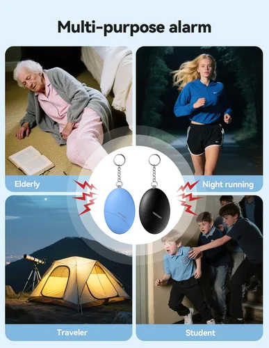 Miniatura 7 de Alarma de seguridad personal para mujeres, paquete de 2 llaveros de autodefensa impermeable de 140 dB para viajes, alarma personal, sirena fuerte