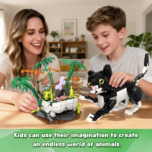 Miniatura 3 de HiWEEGO Juego de construcción de animales salvajes 3 en 1 - Figuras de animales con 3 opciones de construcción Panda Gato Cebra, juguete de bloques