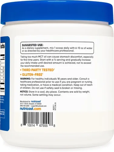 Miniatura 4 de Nutricost Polvo de aceite C8 MCT 23 porciones (8oz) - 95% C8 MCT aceite en polvo