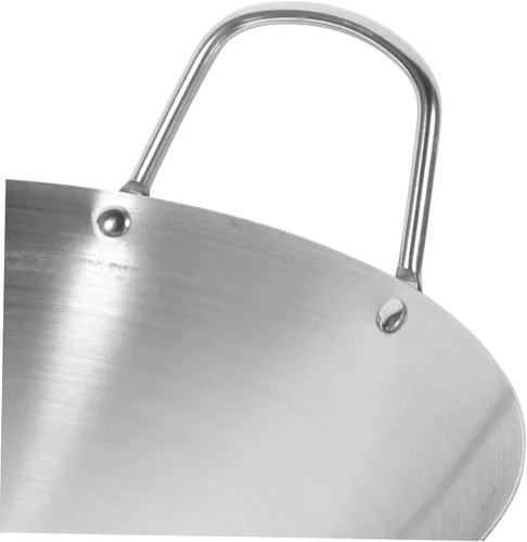 Miniatura 6 de jojofuny Wok de acero inoxidable con fondo redondo de gran capacidad para cocina de inducción, utensilios de cocina con asas dobles para uso