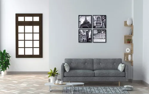 Miniatura 2 de Wieco Art Arte de pared enmarcado, arquitecturas modernas, 4 paneles, impresiones en lienzo giclée, edificios de Europa, lienzo de paisaje blanco