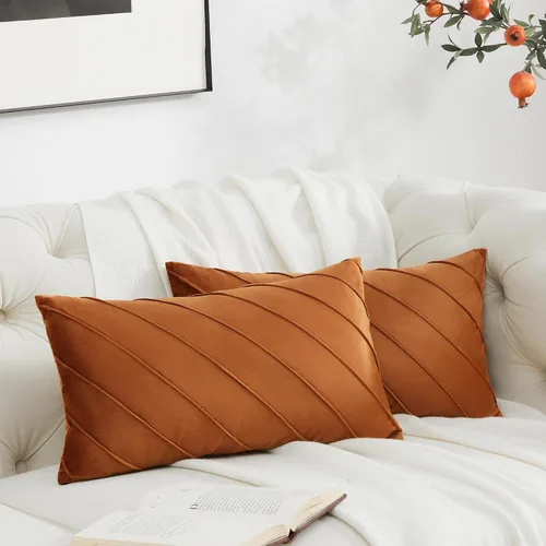 Miniatura 26 de GIGIZAZA Fundas de almohada decorativas de terciopelo de 16 x 16 pulgadas, juego de 2 fundas de almohada color naranja tostado para sofá, fundas