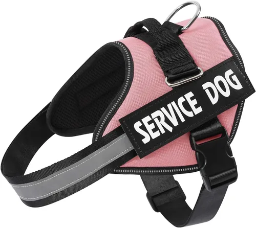 Miniatura 9 de MUMUPET - Arnés para perro de servicio con seguridad reflectante 3M, fácil de ajustar y diseño sin tirones - Mango de nailon transpirable para Rosa