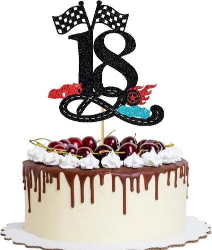 Miniatura 13 de Decoración para tartas de cumpleaños número 13, decoración para tartas de trece años con purpurina rápida, bandera a cuadros, pista de carreras