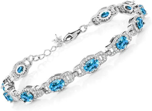 Miniatura 31 de Gem Stone King 7-14 Cttw Oval Gemstone Birthstone Tennis Bracelet For Women 925 Sterling Silver Oval 6X4MM 7 Inch With 1 Inch Extender Fine