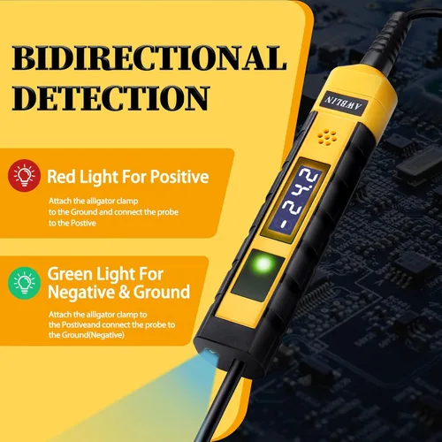 Miniatura 3 de AWBLIN Luz de Prueba Automotriz de 4-75V DC, Probador de Luz Digital LCD con Voltímetro, Probador de Circuito de Servicio Pesado con Indicación