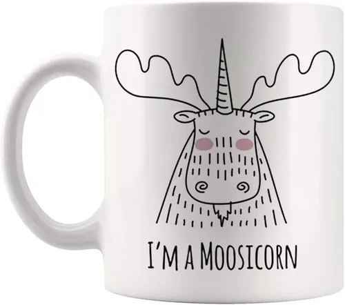 Fonhark - Taza de café I'm A Moosicorn, Moosicorn, Moose Unicorn, taza de café novedosa de 11 onzas, color blanco