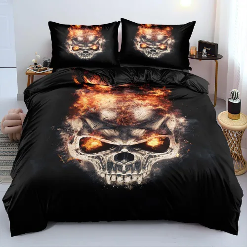 Miniatura 21 de Juego de funda de edredón con diseño de calavera de la muerte de Holiyjog, tamaño queen, juego de ropa de cama gótica, funda de edredón con diseño